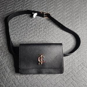 Juicy Couture Faux Leather Belt Bag Rose Gold Rhinestone Logo Fanny Pack Sz.L/XL